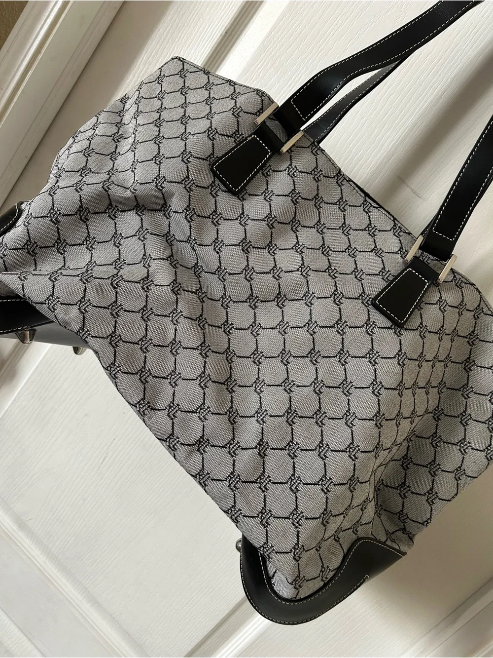 Ralph Lauren Black and Cream Monogram Shoulder Tote
